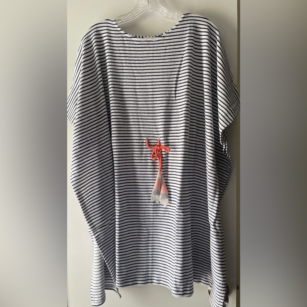 BRAND NEW $122- CABANA LIFE UPF 50+ BLUE/WHITE STRIPE TERRY KAFTAN/DRESS SZ XS